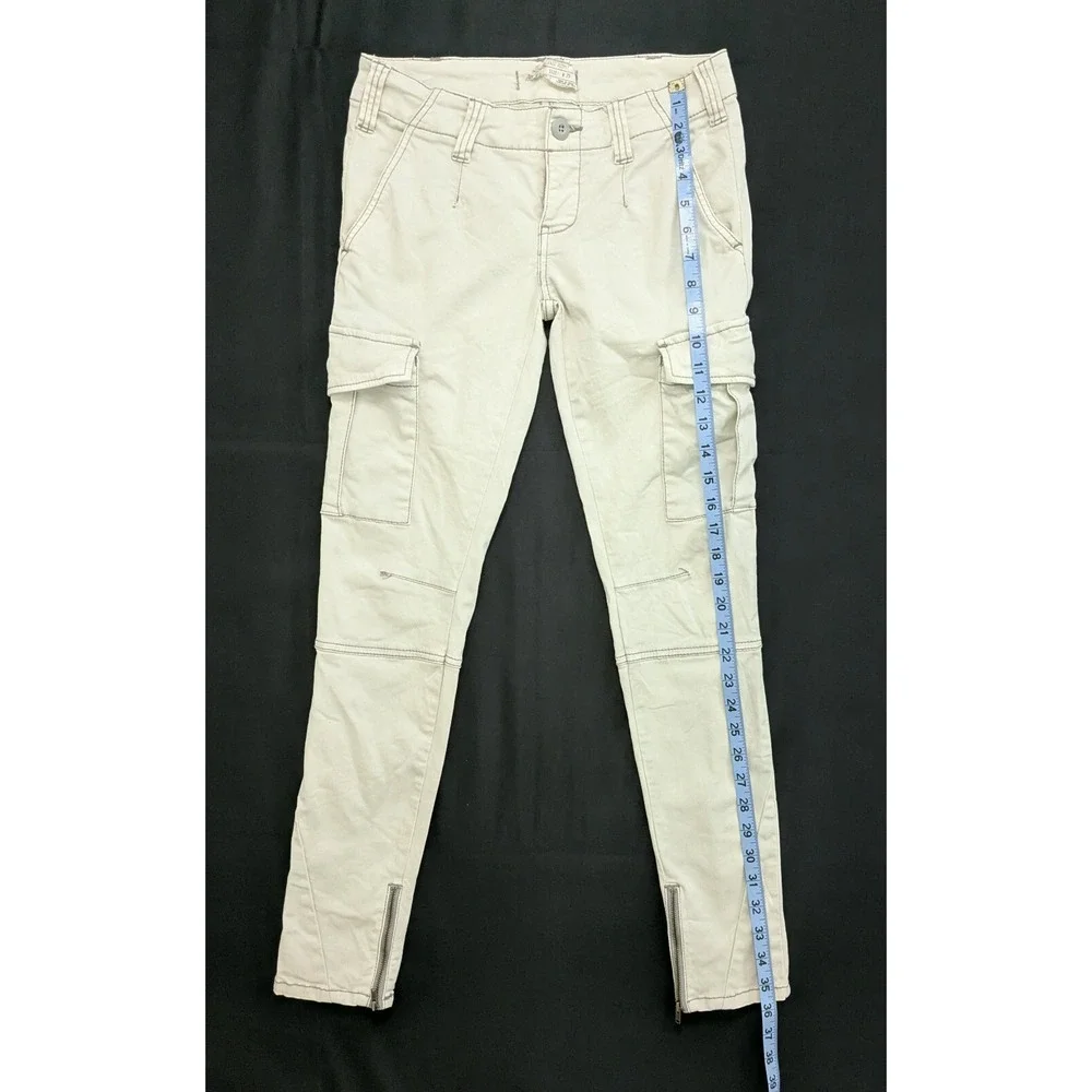 Free People Cargo Skinny Pants Button Fly Ankle Zip Beige Women's 25